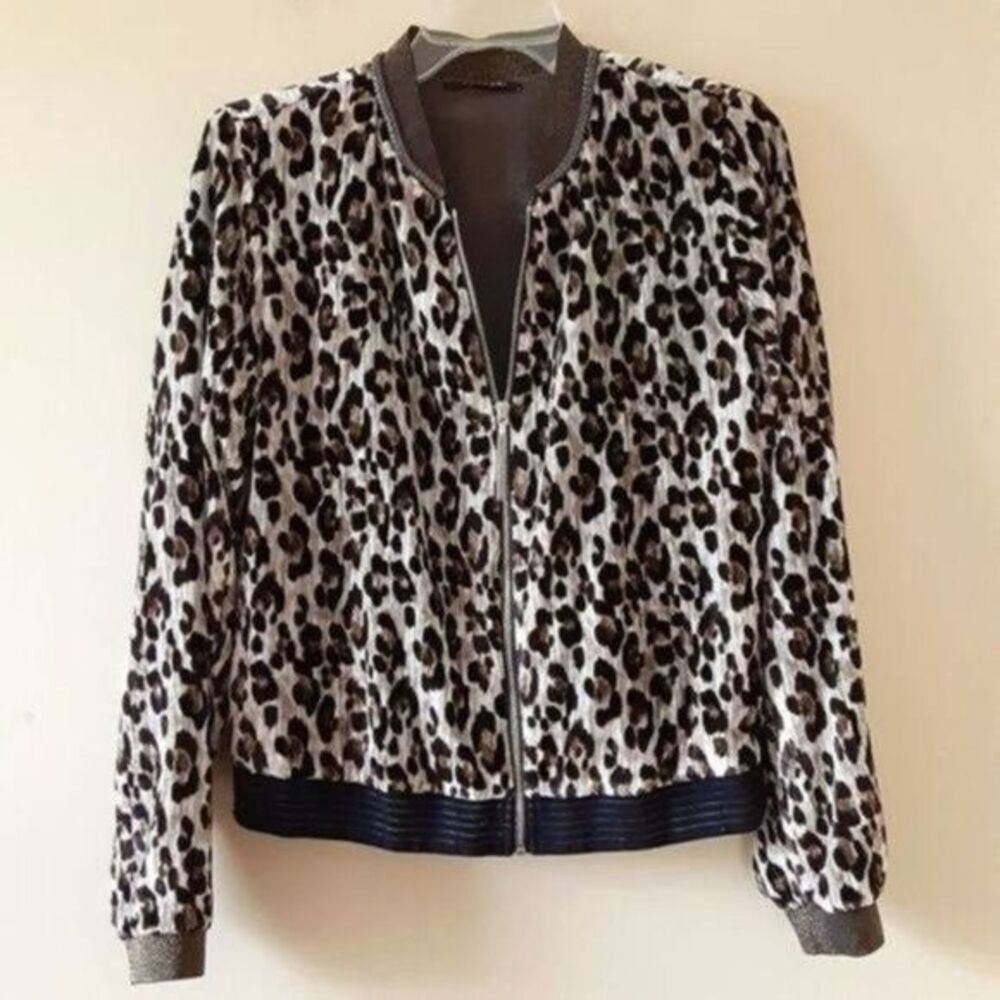 T Tahari Bomber Crop Jacket Crushed Velour Animal Print Sm Full Zip Party Casual - Picture 8 of 8
